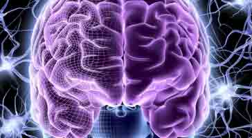 Représentation d'un cerveau en fonction, avec des arcs électriques.